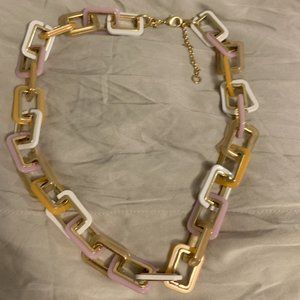 Ann Taylor Statement Link Necklace, Orange, Pink, White, and Gold